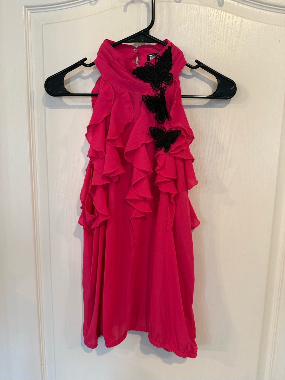 7th Avenue New York & Co pink butterfly ruffle neck halter blouse large new